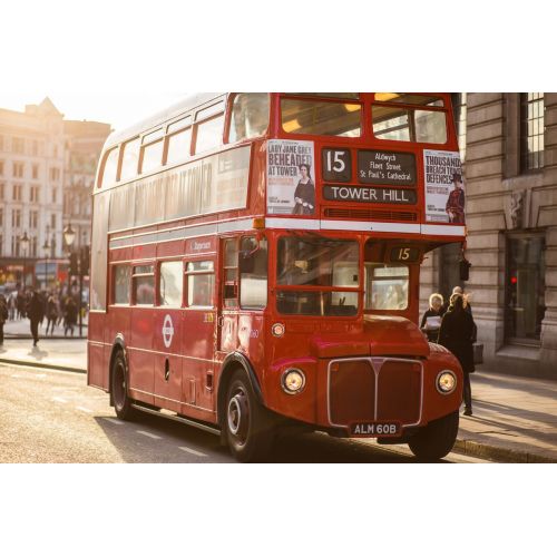 London Buses Poster The London Buses Poster features a vibrant and colorful design showcasing iconic double-decker buses in the