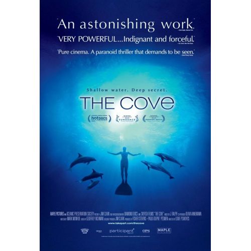 The Cove Documentary Poster The Cove Documentary Poster features a haunting image of dolphins swimming in blood-stained waters