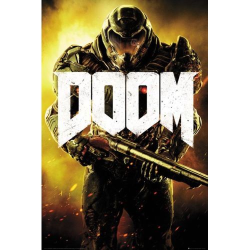 Doom Game Poster The Doom Game Poster showcases intense action and demonic creatures in a post-apocalyptic world. Featuring
