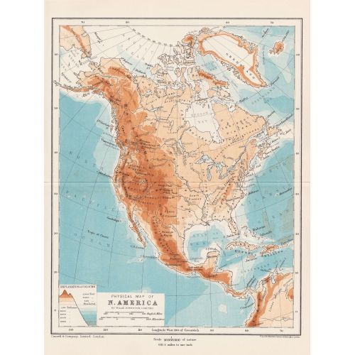Physical Map Of North America Poster