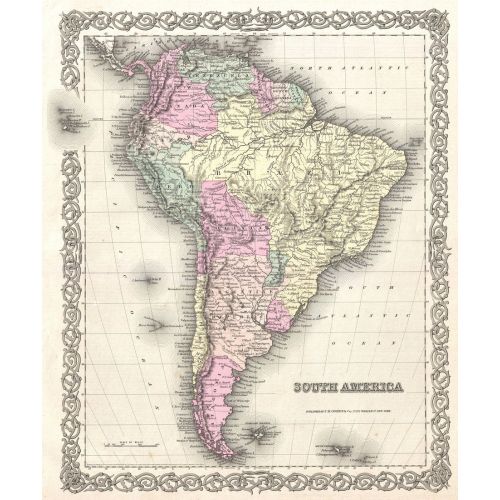 Güney Amerika 1855 Haritası Haritası Posteri Güney Amerika 1855 Haritası, Güney Amerika kıtasının detaylı ve tarihi bir