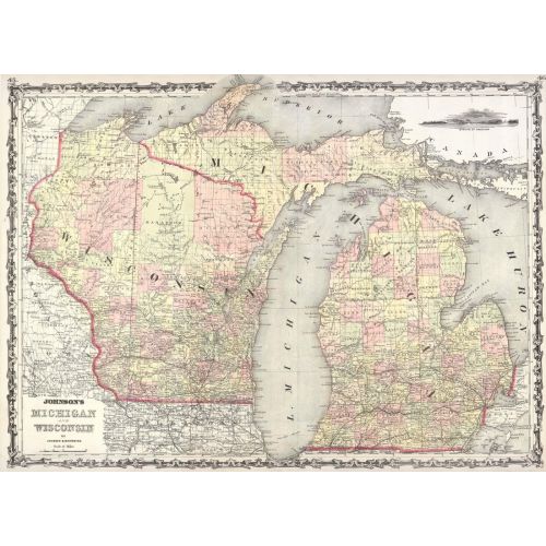 Wisconsin And Michigan Map Poster Wisconsin And Michigan Map Poster