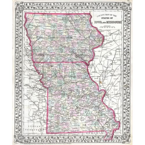 Lowa And Missouri Map Poster Lowa And Missouri Map Poster