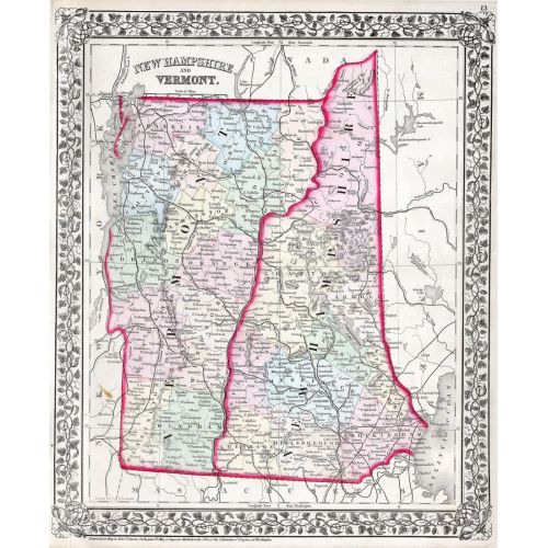 Vermont And New Hampshire Map Poster