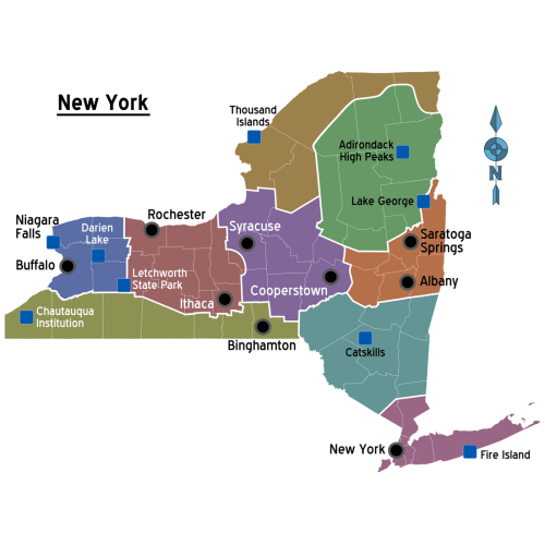 New York Regions Map Poster The New York Regions Map Poster showcases the different regions of New York, including areas like
