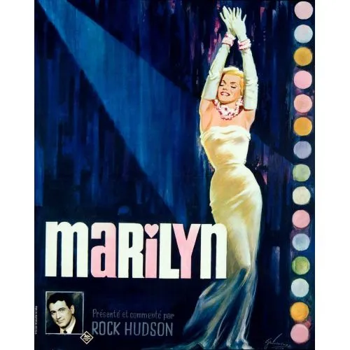 Marilyn Poster 4 Marilyn Poster 4 features a striking image of Marilyn Monroe in black and white, with a bold red pop art
