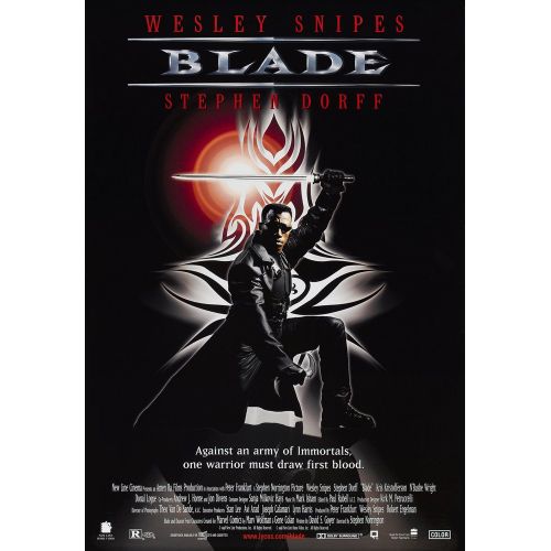 Blade Movie Poster Movie Poster Blade Movie Poster The Blade movie poster features the lead actor Wesley Snipes, a striking picture that truly encompasses the