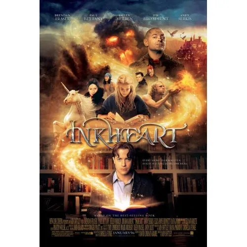 Inkheart Movie Poster This poster prominently features the main characters of the movie Inkheart, hinting at their roles in