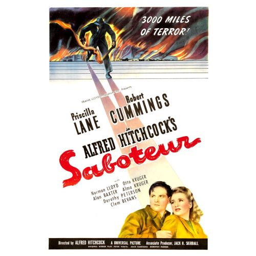 Saboteur Movie Poster Movie Poster Saboteur Movie Poster The Saboteur movie poster provides a glimpse into the films scenario. Directed by Alfred Hitchcock, this
