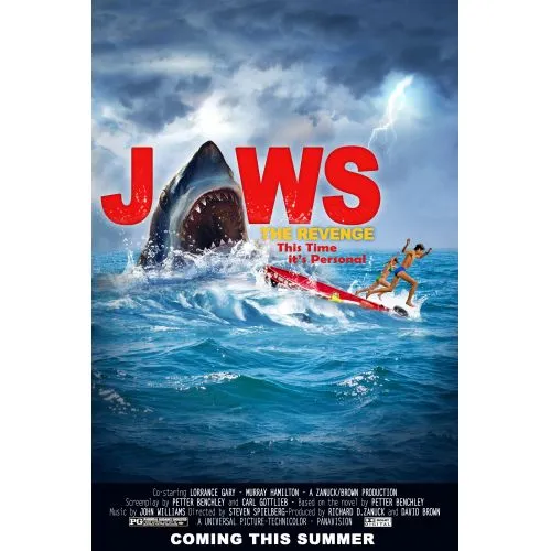Jaws: The Revenge Movie Poster This movie poster features the iconic shark that is synonymous with Jaws series. It depicts an