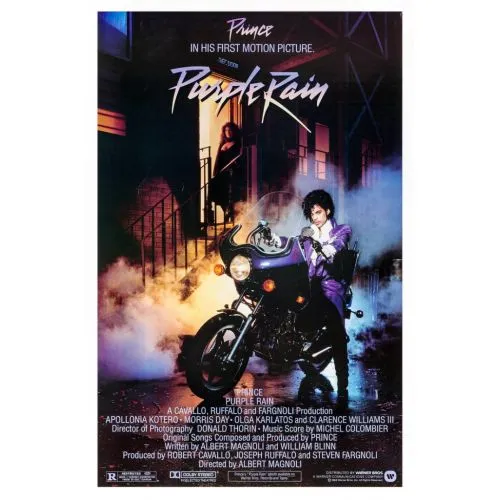 Purple Rain Poster The Purple Rain poster features a striking image of singer Prince against a purple backdrop, capturing the