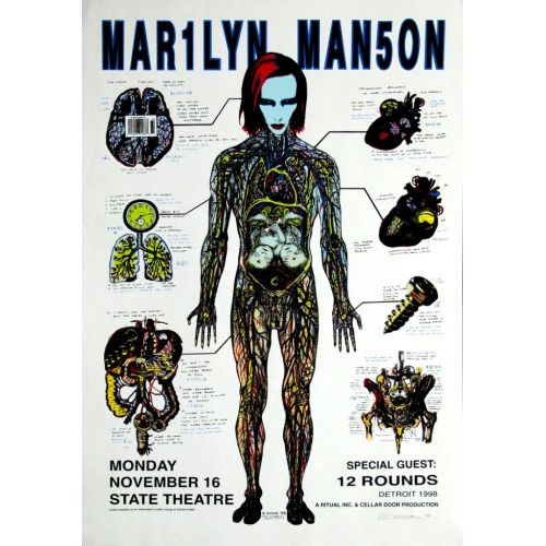 Marilyn Manson Poster 2 Poster The Marilyn Manson Poster 2 features a bold and edgy design, perfect for fans of the artist.