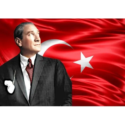 Mustafa Kemal Atatürk, Arka Planda Bayrakla Portre 36 Mustafa Kemal Atatürk Mustafa Kemal Atatürk, Arka Planda Bayrakla Portre 36 Mustafa Kemal Atatürk, Arka Planda Bayrakla Portre 36 fotoğrafında