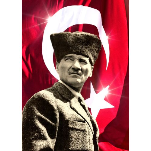 Mustafa Kemal Ataturk, Portrait With Heart Flags 33 Mustafa Kemal Atatürk, Kalpaklı Bayraklı Portre 33 is a portrait that