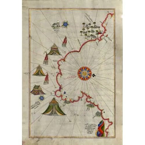 Piri Reis Bingaziye Kadar Libya Sahili Haritası Posteri Piri Reisin Bingaziye Kadar Libya Sahili haritası, tarihi bir eser
