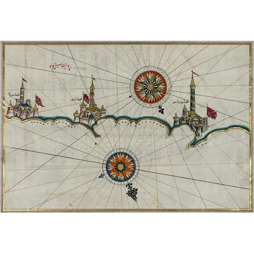 Piri Reis Bari İlçesi Ve Çevre Haritası Posteri Piri Reis tarafından çizilen Bari İlçesi ve çevresi haritası, Osmanlı