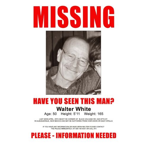 Walter White Missing Poster Poster Walter White Missing Poster Poster