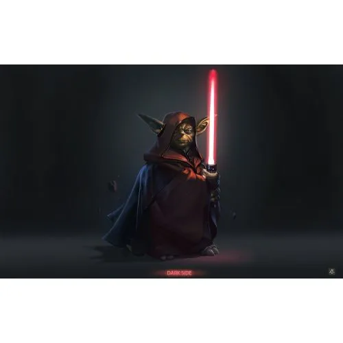 Yoda Star Wars Poster The Yoda Star Wars Poster features the iconic Jedi Master in a striking pose with his lightsaber. The