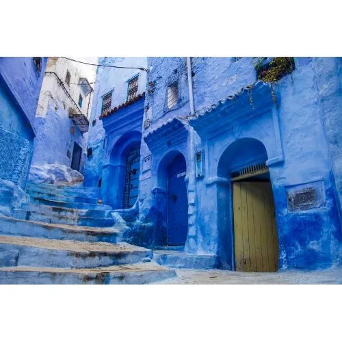 Morocco A Blue Stairs Poster 4 Landscape Morocco A Blue Stairs Poster 4 Featuring vibrant blue stairs against a backdrop of traditional Moroccan architecture, Morocco A