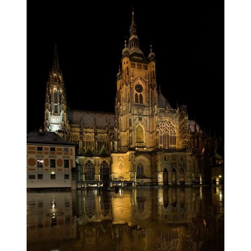 St. Vitus Cathedral Prague Poster The St. Vitus Cathedral Prague Poster features a stunning close-up of the intricate Gothic