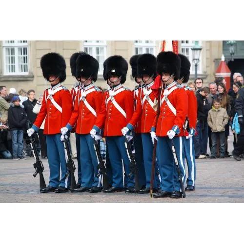 Royal Guards Copenhagen Poster The Royal Guards Copenhagen Poster features a striking design of the citys iconic guards standing