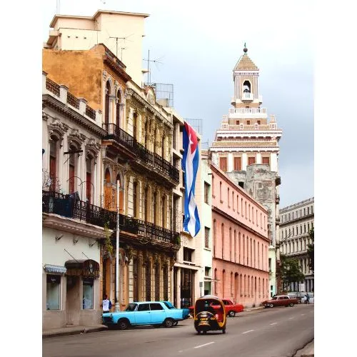 A Small Cab Rides Down The Street In Havana Cuba Poster A Small Cab Rides Down The Street In Havana Cuba Poster