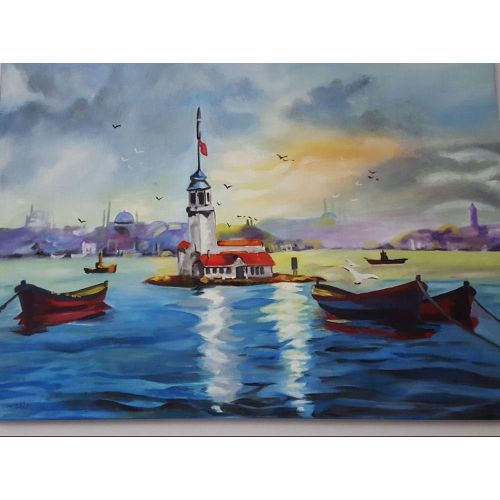 İstanbul Kız Kulesi, İrem Sarı tuval, akrilik, 2013 Akrilik Orijinal Tablo