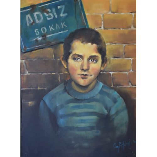 Sokak Çocukları 2, Emine Can Kafdağlı TUVAL ÜZERİ YAĞLIBOYA BİREŞİMCİ RENKÇİ, AÇIK-KOYU (CLAİR-OBSCUR) Yağlıboya