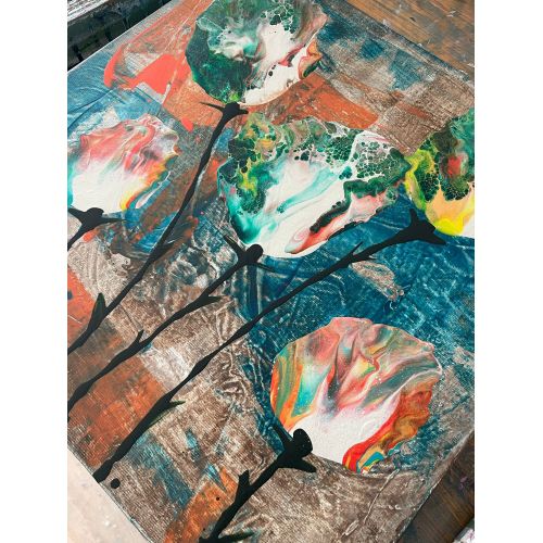 Çiçek Bahçesi 8, Tugba Kuvvetli Yurtsever 40*40 cm  tüab  çerçevesiz  imzalı  Akrilik Orijinal Tablo