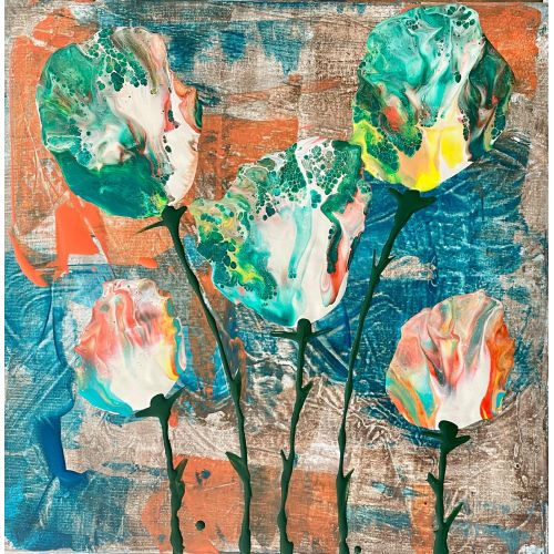 Çiçek Bahçesi 8, Tugba Kuvvetli Yurtsever 40*40 cm  tüab  çerçevesiz  imzalı  Akrilik Orijinal Tablo