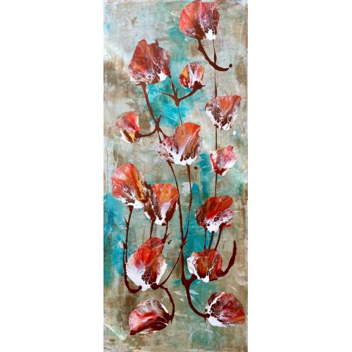 Çiçek Bahçesi, Tugba Kuvvetli Yurtsever 50*120 cm çerçevesiz, imzalı 2024 akrilik boya tuval üzerine Akrilik Orijinal