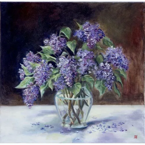 Bouquet Of Lilacs, Adriana Balynska Oil Paint Bouquet Of Lilacs, Adriana Balynska oil on canvas 50 x 50 x 3 cm THE TRADİTİONAL TECHNİQUE CONSİSTS OF SUPERİMPOSİNG LAYERS