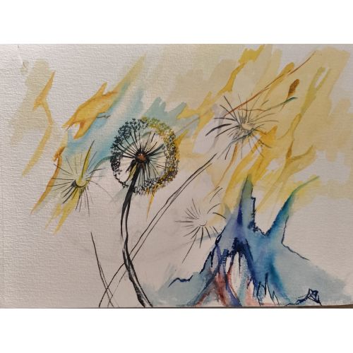Dandelion, Hülya Bakadur WATERCOLOR Watercolor Paintings