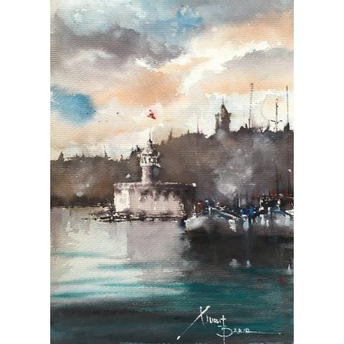 İstanbul 10, Murat Bakır Pamuk kağıt üzeri suluboya - Çerçeveli Ölçüler çerçevesiz halde alınmıştır.   Suluboya