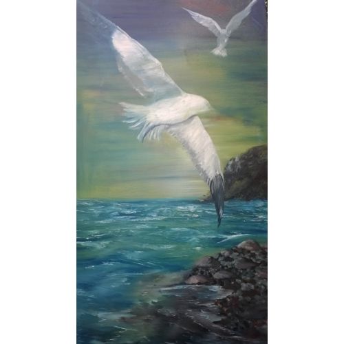 Uçan Martılar, Ahmet Kamil Akış Uçan Martılar50x90 cm Yağlı Boya Tuval Ahmet Kamil Akış Yağlıboya Tablo Orijinal