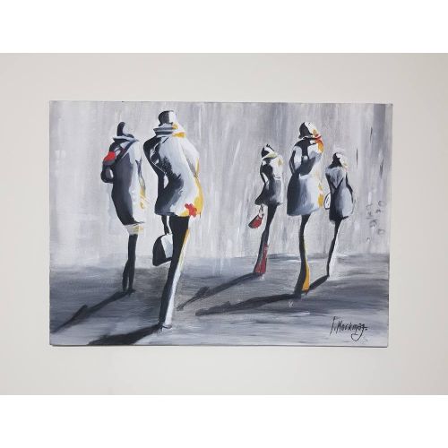 Yaralı Hayat, Irem Korkmaz 35x50 tuval, akrilik kalabalıkta yalnızlık. Akrilik Orijinal Tablo