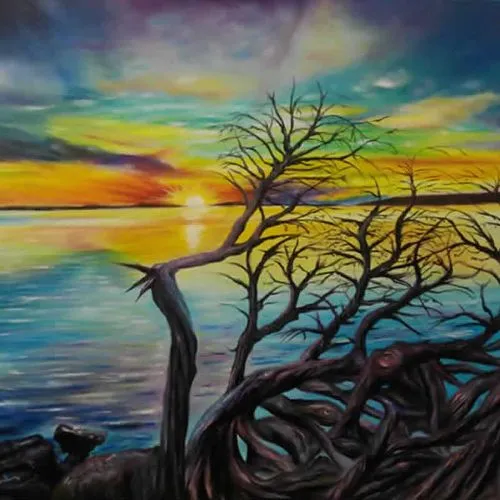 Gün Batımında Renkler, Robin Varol Gün Batımında Renkler Yağlıboya tablo50x70 cm Yağlı Boya Tuval Robin Varol 