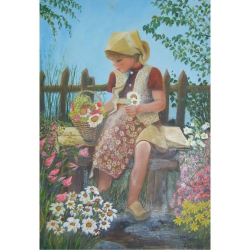 Çiçekci Kiz, Turkan Ersungur Tuval uzerine Yagli boya 50×40  Yağlıboya Tablo Orijinal Tablo
