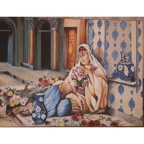Woman Compiling Flowers, Salih Zeki Dervisoglu Woman Compiling Flowers, Salih Zeki Dervisoglu