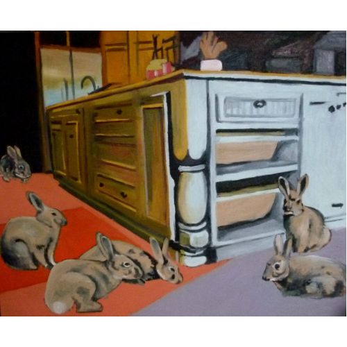 Rabbits, Soso Kumsiashvili Rabbits Oil Paint Paintings