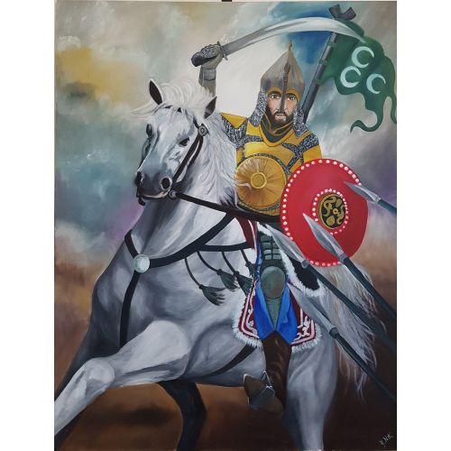Sultan Alparslan, Berrin Nisa Kati Eser Adı: SULTAN ALPARSLAN Kategori: Yağlı Boya Yüzey: Tuval Ölçüler: 100*130*2 cm