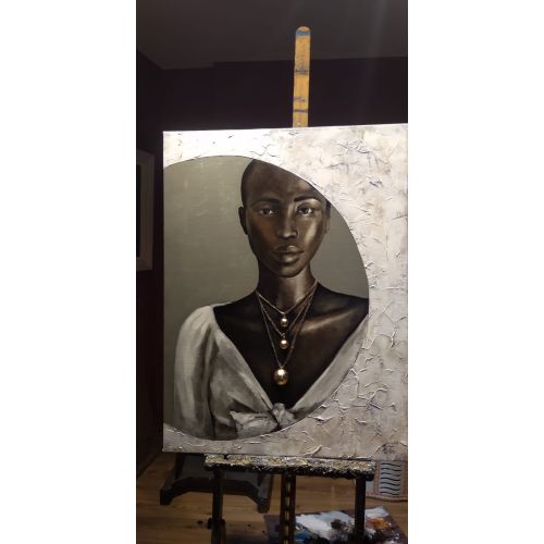 Siyahi Kadın 2, Erdinç Malkoc   75X100 size oil painting Yağlıboya Tablo Orijinal Tablo
