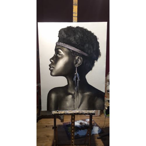 Siyahi Kadın 3, Erdinç Malkoc   75X100 size oil painting Yağlıboya Tablo Orijinal Tablo