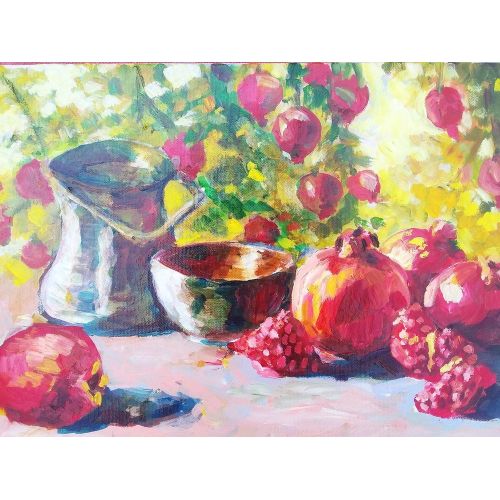 Narlar, Melahat Bayram Tuval,akril ,yağlı boya ,2018 ci yıl. 30×40sm Yağlıboya Tablo Orijinal Tablo