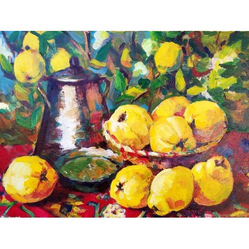Ayvalar, Melahat Bayram Tuval,akril,yağlı boya,2018-ci yıl. 30×40sm Yağlıboya Tablo Orijinal Tablo