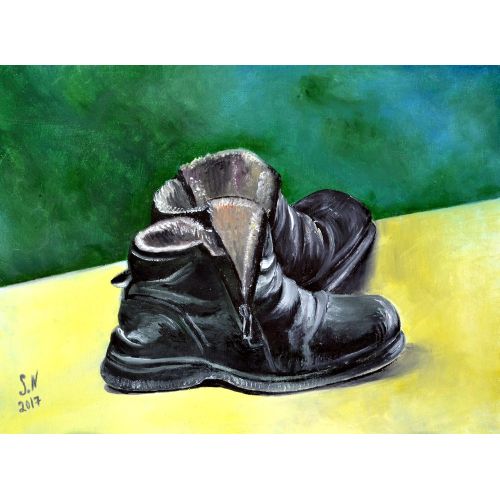 Eski Bir Çift Ayakkabı, Sebreli Nebiyev tuval, yağlı boya. 30 x 40. Dedemin Eski bir çift ayakkabıları Yağlıboya Tablo