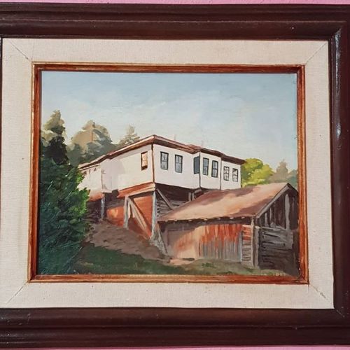 Kastamonuda Bir Köy Evi 1991, Uğur Engin Ahsap (duralit) üzerine yağlıboya. Oil on canvas (duralit). Yağlıboya Tablo