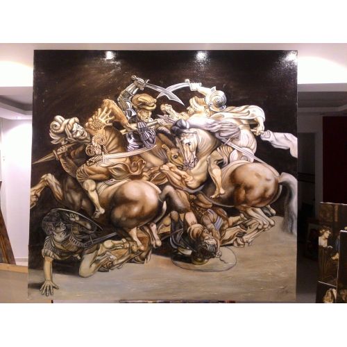 Angiari Savaşı, Korhan Kınıklı Ressam Korhan Kınıklı 2018 yılında, Leonardo Da Vinci nin karakalem eskizini yağlı