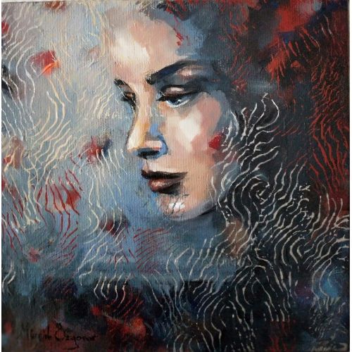 Derin, Mürşide Özyonar 25x25 cm tuval üzerine akrilik boyama figüratif modern bir çalışma Mürşide Özyonar Akrilik