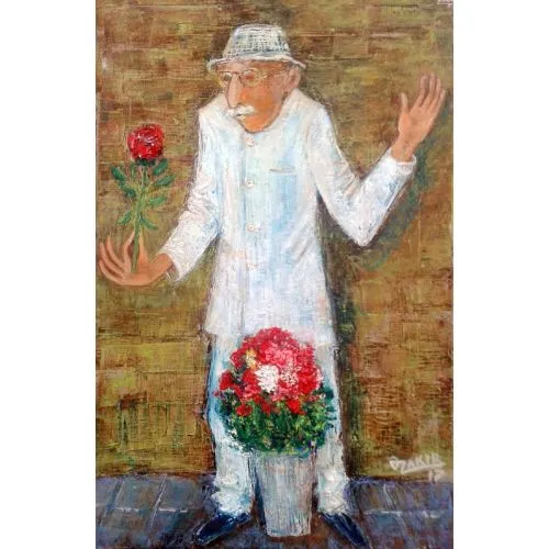 Flower Seller, Zakir Ahmedov Flower seller 2017 year 45x30 cm Original Painting Oil on Canvas Yağlıboya Tablo Orijinal Tablo